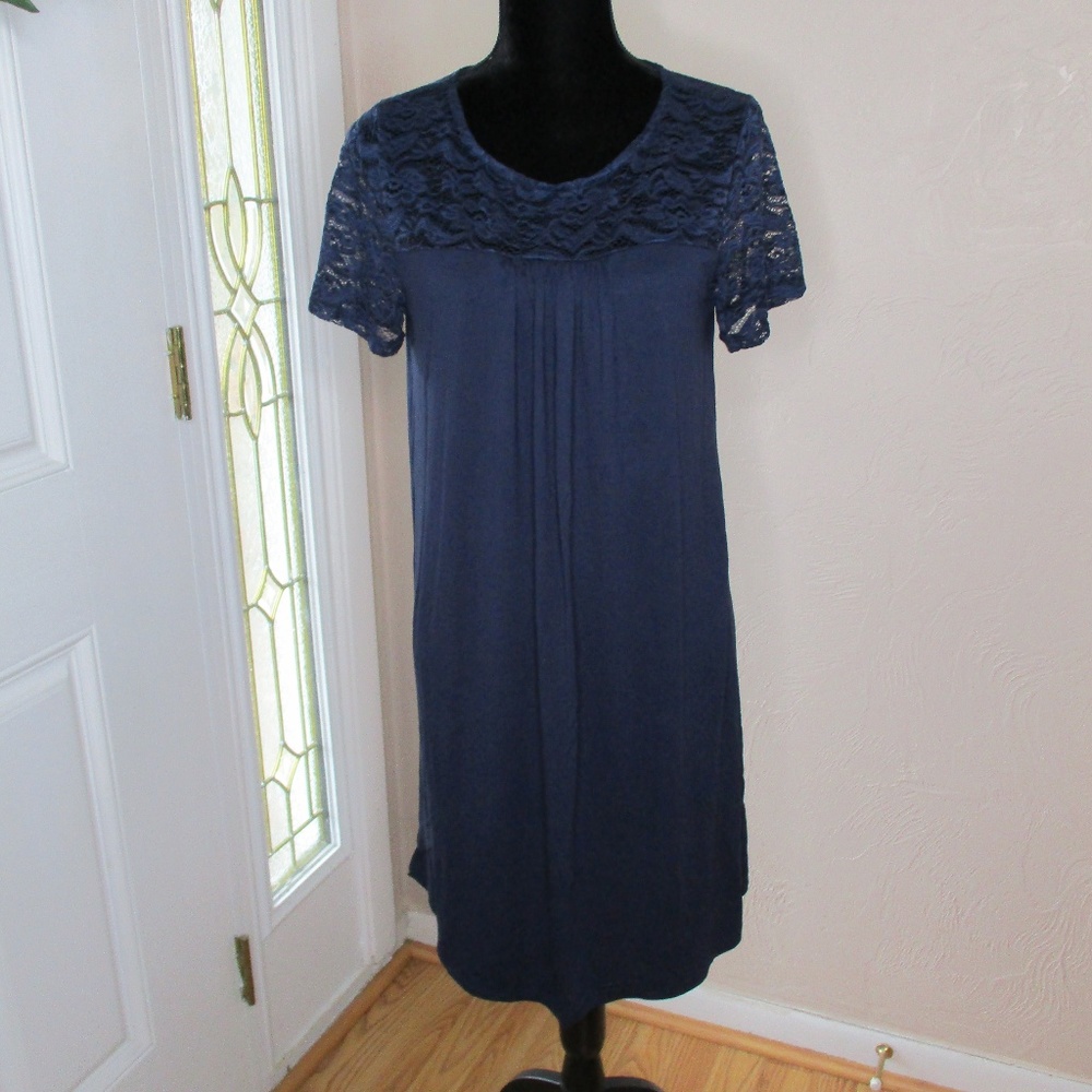 Riah Fashions Lace Yoke Shift Dress